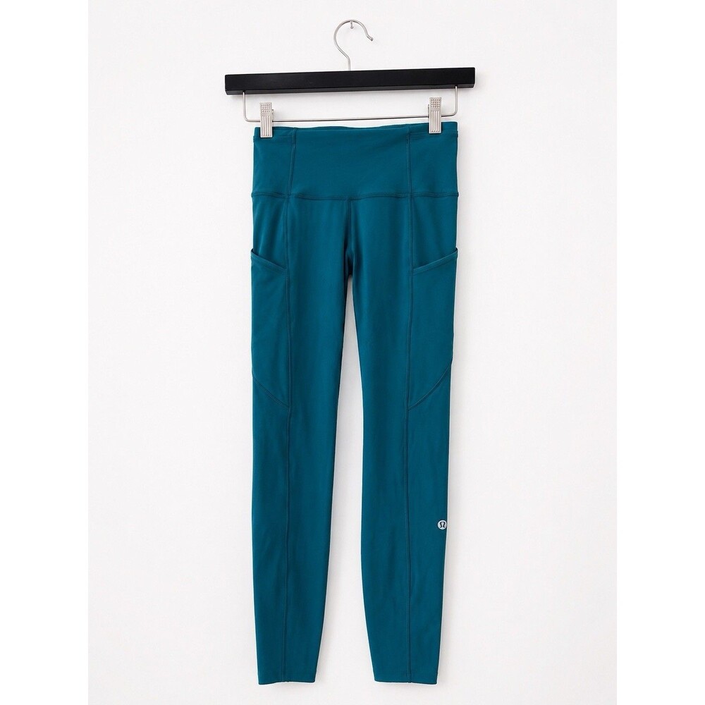 Lululemon Teal Leggings Size 2 High Rise Side Pockets Athletic Yoga Pants